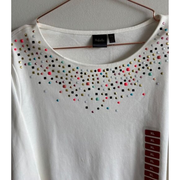 Rafaella Womens Snow White Sparkle Sweater Embellished Knit Top Pullover Sz XL - Picture 4 of 11